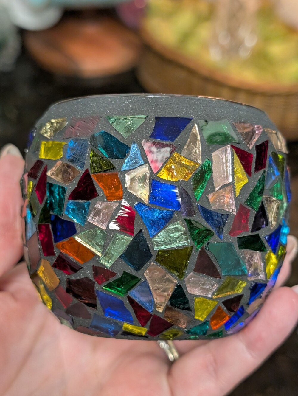 Multicolor Mosaic Glass Candleholder